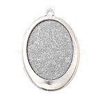 Tibetan Style Alloy Pendant Cabochon Settings, Cadmium Free & Lead Free, Oval, Antique Silver, Tray: 30x40mm, 55x38x3mm, Hole: 3mm, about 100pcs/kg(TIBEP-N003-19AS)