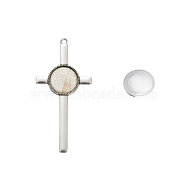 Pendant Making Sets, with Alloy Pendant Cabochon Settings and Glass Cabochons, Cross, Antique Silver, Tray: 20mm, 83x40x3mm, Hole: 3mm, 19.5~20x5.5mm(DIY-X0288-98AS)