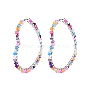 201 Stainless Steel Hoop Earrings, Beaded Hoop Earrings, with Natural Agate Beads, Heart, 72x63x4.5mm, Pin: 1x0.6mm(EJEW-JE04120-03)