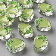 Transparent Enamel Acrylic Beads, Strawberry, Yellow Green, 25.5x19x9mm, Hole: 3.5mm(TACR-S155-003D)
