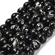 Assembled Synthetic Stone and Trochus Shell Beads Strands, Dyed, Round, Black, 8~8.5mm, Hole: 1mm, about 49pcs/strand, 15.47''(39.3cm)(G-B128-08C-04)