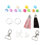 DIY Keychain Making Kits, 60Pcs Round Acrylic Beads, 14Pcs Iron Jump Rings, Split Key Rings and Zinc Alloy Swivel Clasps, 2Pcs Faux Suede Tassel Pendant Decorations, Platinum, Beads: 60pcs/set(DIY-YW0002-93P)