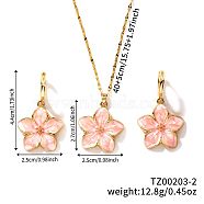 Rustic Style Brass Enamel Flower Jewelry Set, Hoop Earrings & Pendant Necklaces Set for Women, Pink(SG9376-2)