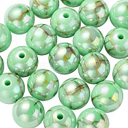 UV Plating Rainbow Iridescent Acrylic Beads, Drawbench, Round, Medium Spring Green, 15.5x15mm, Hole: 2.7mm(PACR-E001-02A)