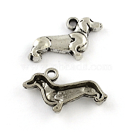 Tibetan Style Zinc Alloy Puppy Pendants, Lead Free & Cadmium Free, Sausage Dog/Dachshund Charms, Antique Silver, 12.8x13x3mm, Hole: 2mm, about 555pcs/500g(TIBEP-R334-013AS-RS)