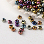 12/0 Grade A Round Glass Seed Beads, Metallic Colours Iris, Antique Bronze Plated, 12/0, 2x1.5mm, Hole: 0.5mm, about 45000pcs/pound(SEED-A022-F12-K409)