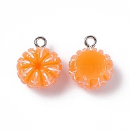 Opaque Resin Imitation Fruit Pendants, Tangerine Charms, with Platinum Tone Iron Loops, Dark Orange, 16x14x11mm, Hole: 2mm(X-RESI-G061-02)