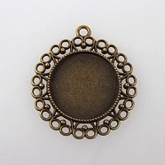 Vintage Tibetan Style Alloy Flower Pendant Cabochon Bezel Settings, Cadmium Free & Nickel Free & Lead Free, Antique Bronze, Flat Round Tray: 25mm, 43x39x3mm, Hole: 3mm(X-TIBEP-M018-118AB-NF)