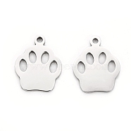 304 Stainless Steel Charms, Laser Cut, Dog Footprint, Stainless Steel Color, 12.5x10x1mm, Hole: 1.2mm(STAS-I151-13P)