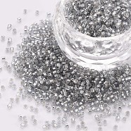 Glass Cylinder Beads, Seed Beads, Silver Lined, Round Hole, Light Grey, 1.5~2x1~2mm, Hole: 0.8mm, about 80000pcs/bag, about 1pound/bag(SEED-S047-R-008)