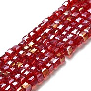 Electroplate Glass Beads Strands, AB Color Plated, Faceted, Cube, Red, 5~6x5~6x5~6mm, Hole: 1mm, 95~100pcs/strand, 54~57cm(EGLA-D018-6x6mm-27)