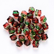 Two Tone Transparent Spray Painted Acrylic Beads, Polygon, Red, 7.5x8x8mm, Hole: 1.8mm, about 1690pcs/500g(ACRP-T005-26G)