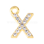 Golden Tone Alloy Rhinestone Pendants, Letter X, 13mm(PW-WGCC773-24)