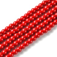 Eco-Friendly Round Baking Paint Glass Beads Strands, Cotton Cord Threaded, Red, 4~4.5mm, Hole: 0.7~1.1mm, about 104pcs/strand, 15 inch(HY-A003-4mm-RV26)