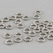304 Stainless Steel Open Jump Rings, Stainless Steel Color, 18 Gauge, 7x1mm, Inner Diameter: 5mm, about 102pcs/10g(X-STAS-Q186-02-7x1mm)