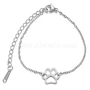 201 Stainless Steel Link Bracelets, with Cable Chains and Lobster Claw Clasps, Dog Paw Prints, Stainless Steel Color, 6 inch~6-3/4 inch(15~17cm), 1.5mm(STAS-T040-JN020-1)