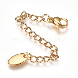 304 Stainless Steel Chain Extender, with Lobster Claw Clasps and Charms, Oval, Golden, 73mm, Link: 4x3x0.4mm, Clasp: 9.2x6.2x3.3mm(X-STAS-G221-12G)