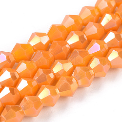 Opaque Solid Color Electroplate Glass Beads Strands, AB Color Plated, Faceted, Bicone, Gold, 4x4mm, Hole: 0.8mm, about 82~85pcs/strand, 12.01~12.2 inch(30.5~31cm)(EGLA-A039-P4mm-B04)