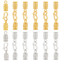 PandaHall Elite 12Pcs 2 Colors Zinc Alloy Hook and S-Hook Clasps, with Cord Ends, Suitable for Bracelet Braid Rope Tail Buckle, Golden & Silver, 46mm, Clasp: 16x8x2mm, Cord End: 17.5x8mm, Hole: 4mm, Inner Diameter: 5.5mm, 6pcs/color(FIND-PH0009-20)