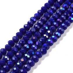 Electroplate Opaque Solid Color Glass Beads Strands, Half Rainbow Plated, Faceted, Rondelle, Blue, 4x3mm, Hole: 0.4mm, about 123~127pcs/strand, 16.5~16.9 inch(42~43cm)(EGLA-A034-P4mm-L12)