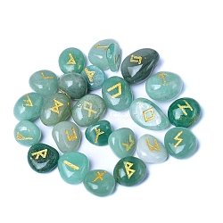 25Pcs Natural Green Aventurine Viking Runes Engraved Stone, Tumbled Stone Nuggets Display Decoration, Reiki Healing Stone Ornament, 10~15mm(PW-WG1414A-03)