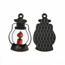 Rack Plating Alloy Enamel Pendants, Cadmium Free & Nickel Free & Lead Free, Halloween Theme, Paraffin Lamp Charm, Electrophoresis Black, FireBrick, 28.5x16.5x1mm, Hole: 1.6mm(FIND-G054-15EB-01)