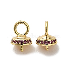 Brass Micro Pave Cubic Zirconia Cup Pearl Peg Bails Pin Pendants, Long-Lasting Plated, Cadmium Free & Lead Free, Real 18K Gold Plated, Plum, 12.5x8.5x8.8mm, Hole: 4mm, Pin: 1mm(KK-S397-05B)