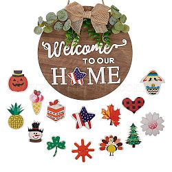 Natural MDF Board Door Hanging Decoration for Front Door Decoration, with Hemp Rope, Flat Round with Bowknot & Word Welcome To Our Home, Coconut Brown, Flat Round: 450x290x18mm, 15pcs/set(HJEW-SZ0001-04)