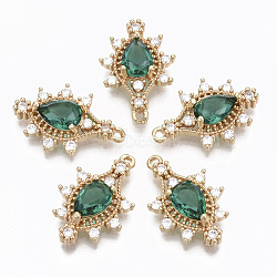Glass Pendants, with Brass Micro Pave Cubic Zirconia, Faceted, Eye, Light Gold, Light Sea Green, 24.5x16.5x6mm, Hole: 1.4mm(X-GLAA-T021-02A)