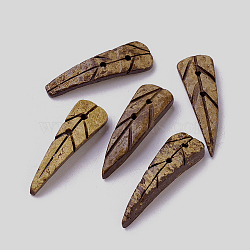 2-Hole Coconut Buttons, Leaf, Coconut Brown, 36~37x11~12x3.5~5mm, Hole: 1.6mm(X-BUTT-L019-06)