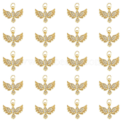 Brass Micro Pave Clear Cubic Zirconia Charms, with Jump Ring, Cadmium Free & Lead Free, Bird, Real 18K Gold Plated, 12.5x15x3mm, Hole: 3mm, 20pcs/box(KK-DC0001-67)
