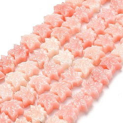 Synthetic Coral Dyed Carved Beads, Leaf, Pink, 13.5~14x15~15.5x6mm, Hole: 1mm(BSHE-H114-02D)
