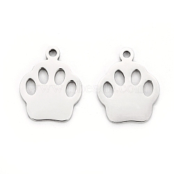 304 Stainless Steel Charms, Laser Cut, Dog Footprint, Stainless Steel Color, 12.5x10x1mm, Hole: 1.2mm(STAS-I151-13P)