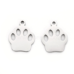 Tarnish Resistant 304 Stainless Steel Charms, Laser Cut, Dog Footprint, Stainless Steel Color, 12.5x10x1mm, Hole: 1.2mm(STAS-I151-13P)