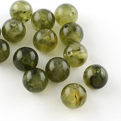 Round Imitation Gemstone Acrylic Beads, Olive, 12mm, Hole: 2mm(X-OACR-R029-12mm-02)