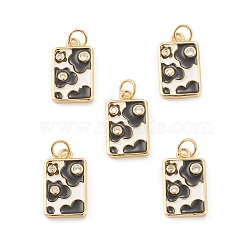 Eco-Friendly Brass Micro Pave Clear Cubic Zirconia Pendants, with Enamel and Jump Ring, Lead Free & Cadmium Free, Rectangle with Flower, Real 18K Gold Plated, Black, 18x10.5x2mm, Hole: 3.5mm(KK-I698-08B)