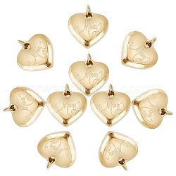 Mother's Day Ion Plating(IP) 304 Stainless Steel Charms, with Jump Rings, Heart with Word Mom, Golden, 12x11x4mm, Hole: 3mm, 10pcs/box(STAS-UN0039-85)