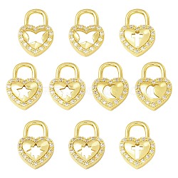 10Pcs 5 Style Brass Micro Pave Cubic Zirconia Pendants, Long-Lasting Plated, Real 18K Gold Plated, Cadmium Free & Lead Free, Heart Padlock, Clear, 15x10.5x3mm, Hole: 4.5mm, 2pcs/style(KK-SZ0006-09)