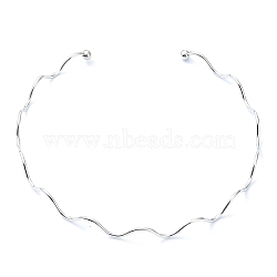 Non-Tarnish 304 Stainless Steel Cuff Necklaces, Wavy Ring, Stainless Steel Color, Inner Diameter: 4.72 inch(12cm), 2mm(NJEW-Z039-02P)