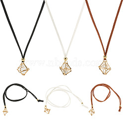3Pcs Faux Suede Macrame Pouch  Pendant Necklaces, with Brass Pendants, Mixed Color, 17.72 inch(45cm)(NJEW-TAC0052-01)