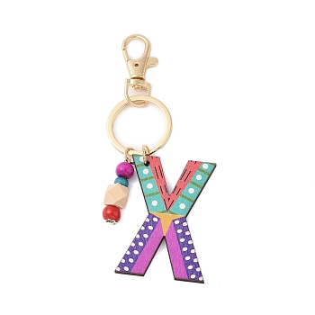 Wood Keychain, with Dye & Iron Key Ring, Letter X, 11.6~12.1cm