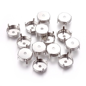 Stainless Steel Sew on Prong Settings, Claw Settings for Pointed Back Rhinestone, Flat Round, Stainless Steel Color, 17x8mm, Tray: 16mm