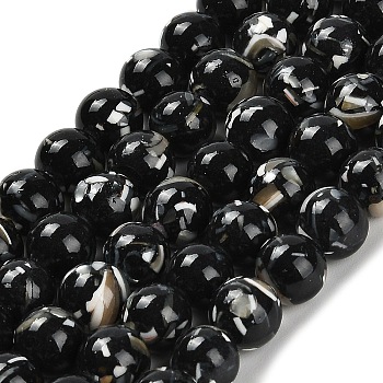 Assembled Synthetic Stone and Trochus Shell Beads Strands, Dyed, Round, Black, 8~8.5mm, Hole: 1mm, about 49pcs/strand, 15.47''(39.3cm)