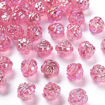 Transparent Acrylic Beads, AB Color, Flower, Hot Pink, 11.5x11.5mm, Hole: 1.8mm, about 780pcs/500g