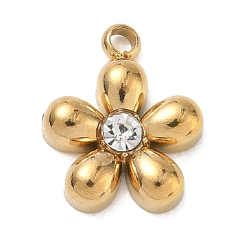 Valentine's Day 304 Stainless Steel Clear Cubic Zirconia Charms, Flower Charms, Golden, 12x9.5x2.5mm, Hole: 1.4mm