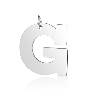 201 Stainless Steel Pendants, Letter, Stainless Steel Color, Letter.G, 30.5x29x1.5mm, Hole: 4.5mm