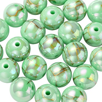 UV Plating Rainbow Iridescent Acrylic Beads, Drawbench, Round, Medium Spring Green, 15.5x15mm, Hole: 2.7mm