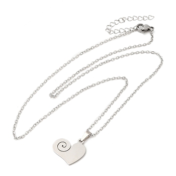 306 Stainless Steel Pendant Necklace for Women, Heart, 17.72 inch(45cm), pendants: 16x15.5mm.