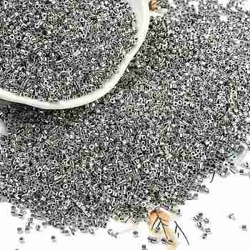 Electroplate Glass Seed Beads, Iris, Cylinder, Silver, 1.6x1.3mm, Hole: 0.8mm, about 60000pcs/pound