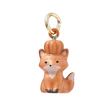 Brass Enamel Pendants, Golden, Fox Charms, 18x10x7.5mm, Hole: 4mm